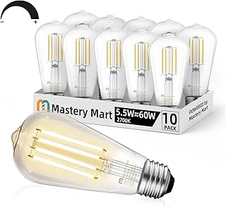 ماستري مارت مصابيح LED اديسون عتيقة، مصابيح E26 LED 5.5 واط تعادل 60 واط، قابلة للتعتيم، ابيض ناعم 2700 كلفن، مصابيح LED عتيقة عالية السطوع ST58، زجاج شفاف