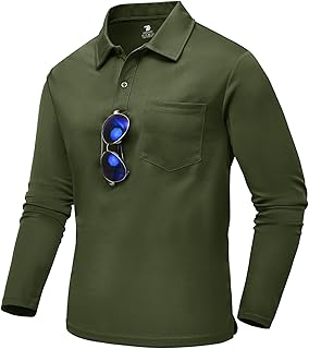 TBMPOY Men's Polo Shirts with Pocket Golf Long Sleeve Quick Dry Lightweight Collared Stylish Moisture Wicking Business Tennis, Army Green, S