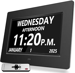ساعة رقمية مع اليوم والتاريخ لكبار السن، شاشة عرض LCD كبيرة للوقت، قابلة للتعتيم التلقائي، 12 اعدادات منبه - هدية للأصدقاء والعائلة