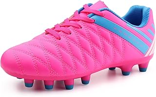 Kids Athletic Soccer Cleats Boys Girls Outdoor Firm Ground Football Shoes, Pink, 13 Little Kid