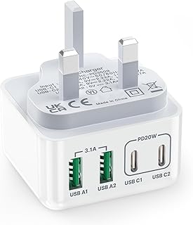 4-Port USB-C Charger Plug, PD+QC Power Adapter with Dual Port for iPhone, iPad, Samsung & More