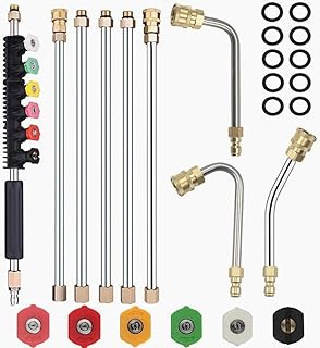 سيلكي عصا تمديد غسالة تعمل بالضغط مع رؤوس فوهة رذاذ، قضيب منحني 30 درجة و90 درجة و120 درجة وتوصيل سريع 1/4 انش، بديل للحلقة المضادة للتسرب 4000 باوند لكل انش مربع