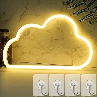 شارة نيون LED من ييفيار لزينة الحائط، تعمل بالبطارية او عبر منفذ USB بتصميم غيمة لزينة المنزل للاضاءة في الكريسماس والزفاف لغرفة النوم (غيمة لون ابيض دافئ)