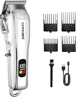 XWXO Professional Hair Clippers for Men,Men’s Trimmer Cordless Grooming Kit,Professional Barbers Grooming Kit IPX7 Waterproof, Rechargeable, Silver