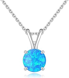 CiNily Sterling Silver Necklace Created Opal Pendant Necklace for Women Hypoallergenic Necklace