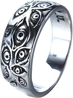 PMTIER Men's Vintage Stainless Steel Engraved Eye of God Ring Black Gold Silver Tone