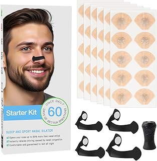 Nasal Strips, Pack of 60 Breathing Nasal Strips, Anti Snoring Nose Strips, Magnetic Nose Strips, Safe and Effective Nose Plaster, Better Breathing for Business Trips, Car, Travel, Hotel