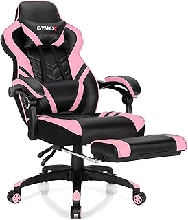 GYMAX Gaming Chair, Ergonomic Computer Chair with Footrest, Linkage Armrests & Lumbar Cushion, Big Wide High Back Video Gaming Chair, Reclining Office Rolling Chair for Adult/Teens (Pink)