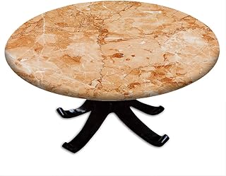 Marble Round Fitted Tablecloth, Marble Style Texture, Suitable for Dining Tables, self-Service Parties and Camping, Fit for 36" Table