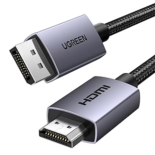 يوجرين كيبل منفذ عرض 4K الى HDMI بطول 2 متر يدعم 4K@30Hz 2K@60Hz 1080p@240Hz مضفر DP نشط متوافق مع الرسومات/سامسونج/سطح المكتب/الكمبيوتر/ايبسون/سوني