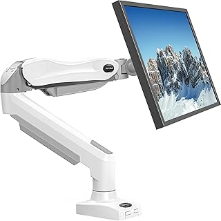 HUANUO Monitor Mount for 13 to 32 Inch Screens, Monitor Arm with Gas Spring in White, Adjustable Monitor Stand for 9 kg Heavy Computer Screens, Vesa Mount with Clamp and Grommet