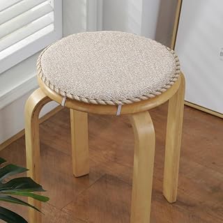 XIAO HUA Round Bar Stool Cushions,Non-Slip Seat Pad with Ties,Cotton Linen Stool Cover Breathable Chair Pad Cushion for Office Student Dining Chairs Beige 45x45cm(18x18inch)