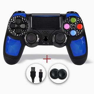 falafaso P4 Remote Control Wireless P4 Controller for Play4 Pro PC Slim P4 Console with 3.5mm and Audio Jack Joystick P4 D-pad and Six-Axis Motion Sensor Blue