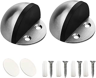 Gendewiner Door Stoppers 2 Pack Stainless Steel Heavy Duty Door Stops Oval Door Wedge Mounted with Screws and Self Adhesive Pads Sound Dampening Rubber Buffer for Floor Patio, Silver