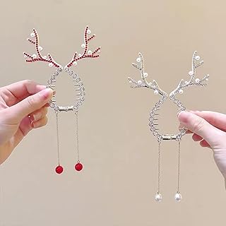 2Pcs Christmas Hair Clips Reindeer Ponytail Bun Holder with Rhinestones Design Cute Red White Reindeer Hair Claw Clip Xmas Hair Jaw Clips Barrettes for High Ponytail Christmas Hair Accessories