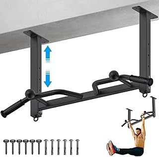 Kipika 32' Ceiling Mounted Pull Up Bar - Heavy Duty, Highly Adjustable, Multifunctional Chin Up Bar - Home Gym System with Punching Bag Hanger and Resistance Bands Training