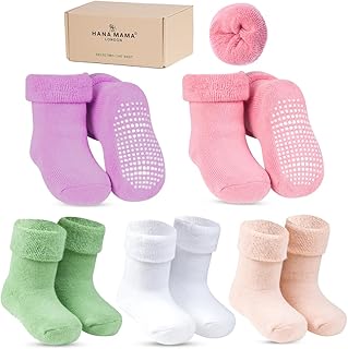 HANA MAMA Thick Terry Winter Socks, GOTS Organic Cotton, Baby Boys and Girls Socks (5 Pairs) 0-3Years