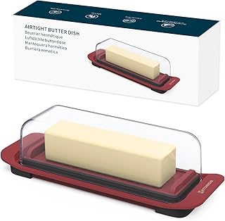 KITCHENDAO Airtight Butter Dish with Lid for Countertop and Refrigerator Door Shelf, Easy Scoop-Dishwasher Safe, Plastic Butter Holder Tray Container for West/East Coast Butter, Red