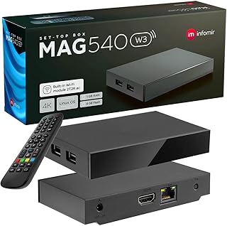 مجموعة تلفزيون 540w3 اصلية لينكس 4K IPTV مع واي فاي مزدوج مدمج 5G 802.11ac 2T2R مستقبل IP لتلفزيون الانترنت HEVC 4K HDR MAG524w3 524 UHD قابس UK من ماج زيدو