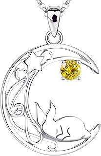 JO WISDOM Women Hare Necklace,925 Sterling Silver Moon Rabbit Pendant Necklace with AAA Cubic Zirconia