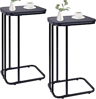 KJGKK C Shaped End Table Set of 2, Small Side Table for Sofa and Bed, Couch Tables That Slide Under, Tall Tv Tray Table for Living Room, Bedroom, Ebony Black