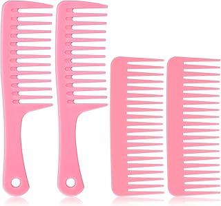 4Pcs Wide Tooth Comb for Curls Large Hair Detangling Comb Styling Comb for Wet and Dry Hair Wide Tooth Combs with Handle and No Handle for Women Men Suitable For Home And Salon Use (Pink)