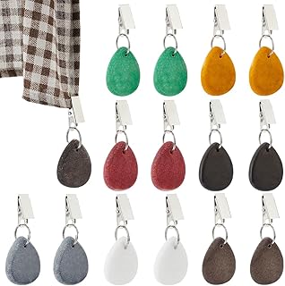 WADORN 14Pcs 7 Styles Tablecloth Weights Tablecloth Pendant, Teardrop Shape Table Covers Pendant Stones Marble Table Weights Hangers with Metal Clips for Outdoor Picnic Family Dinner Party Tablecloth