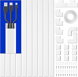 مجموعة غطاء مسارات الاسلاك، قنوات تغطية كيبلات يُمكن طلاؤها بطول 157 انش، نظام اخفاء الاسلاك يُثبت في الحائط لاسلاك التلفزيون والكهرباء في المنزل والمكتب، 10 قطع × 15.7 طول× 0.95 عرض× 0.55 انش، ابيض