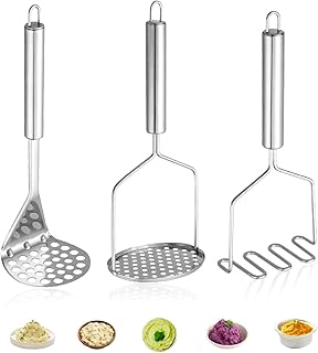 Potato Masher, 3PCS Stainless Steel Potato Masher, Potato Ricer Masher, Potato Masher Stainless Steel, Potato Smasher Hand Held for Fruits Vegetables Food Masher 24 x 10 cm