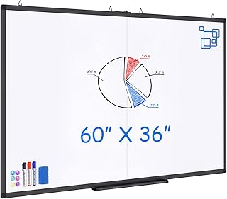 سبورة بيضاء مغناطيسية كبيرة ماكستك 60 × 36 قابلة للطي مع صينية ماركر وممحاة و3 اقلام ماركر و6 مغناطيسات | لوحة مذكرات كبيرة تثبت على الحائط للمكتب والمنزل والمدرسة (اسود)
