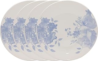 Wade WA967038BLU Blue Floral Set of 4 Side Plates with Pale Blue & White Floral Pattern, Crafted from Earthenware, Made in Stoke-on-Trent, 22.75cm, Blue