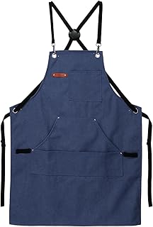 sourcing map Cooking Chef Apron 27"x34" Canvas Cotton Adjustable Cross Back Kitchen Artist Work Aprons for Men Women Kitchen BBQ Grill Chef, Blue, Blue, 68x86cm