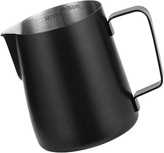 Stainless Steel Milk Frothing Pitcher 12oz/350ml, Black - Espresso Steaming Pitcher for Cappuccino, Latte Art, Coffee Machine Accessories Milk Jug Milk Frother Cup