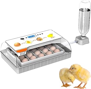 الة تفقيس دواجن 20 بيضة، حاضنة بيض اوتوماتيكية مع اداة تقليب بيض اوتوماتيكية وشمعة بيض LED، شاشة عرض درجة حرارة الرطوبة ومنبه، لتفقيس بيض الدجاج والسمان والبط والطيور