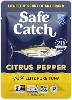 Safe Catch Elite Lowest Mercury Wild-Caught Tuna Pouch Citrus Pepper Seasoned Fish, Gluten-Free, Paleo, Keto, Non-GMO, High Protein Food, 2.6oz Packets, Pack of 12