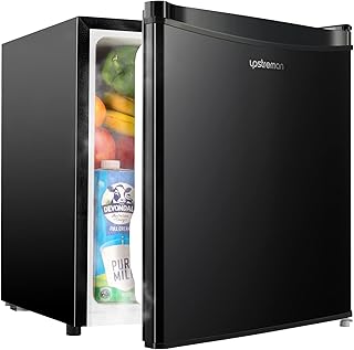 Upstreman 46L Mini Refrigerator with Freezer, Adjustable Thermostat, Energy Saving, Low Noise, Single Door Compact Refrigerator for Dorm, Office, Bedroom, Black-FR17