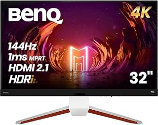 شاشة العاب موبيز EX3210U 32 انش بيضاء بدقة 4K حقيقية 144Hz من بين كيو - HDMI 2.1 وUHD (3840×2160) وIPS و1 مللي ثانية وفري ساينك وHDR وحماية العين ومنفذ عرض وUSB 3.0 وجهاز تحكم عن بعد وميكروفون