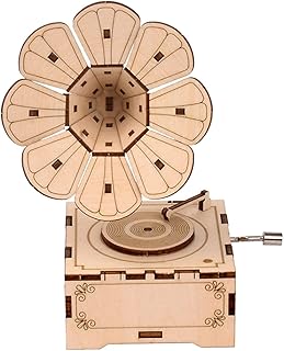 اليكدون صندوق موسيقى بازل خشبي ثلاثي الابعاد، صندوق موسيقى فونوغراف بذراع تدوير يدوي، مجموعة تعليم العلوم والتعليم تصنعها بنفسك، احجية ثلاثية الابعاد للبالغين، قطعة واحدة