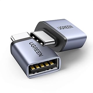 يوجرين محول USB إلى C (2 حزمة) 3.2 Type Gen2 OTG ثندربولت 4 متوافق مع ايباد برو ماك بوك مايكروسوفت تابلت هواتف وسماعات من النوع ، رمادي فضائي بدون حبل قصير