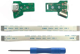 محول منفذ شحن مايكرو USB بديل JDS-055 لجهاز دوال شوك 4، وحدة لوحة مقبس شاحن لاصلاح وحدة التحكم اللاسلكية لجهاز بلاي ستيشن 4 مع كيبل مرن 12 دبوس، مفك براغي، أسود، عدد 10