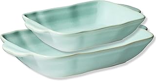 MÄSER 931847 Series Vera Casserole Dish with Reactive Glaze Set of 2 Scratch and Cut Resistant Rectangular Green Ceramic