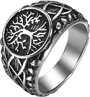 JewelryWe Schmuck Herren-Ring, Edelstahl Runden Siegelringe Baum des Lebens Lebensbaum Biker Ring, Silber/Gold