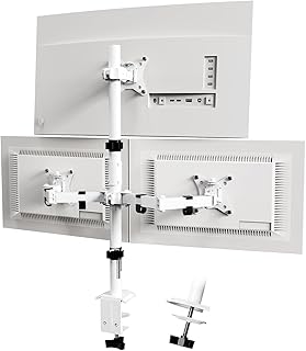 بورسين ذراع شاشة ثلاثي، حامل شاشة ثلاثي بطول 30.5 انش لـ 3 شاشات 13-32 انش، حامل مكتب بذراع شاشة يدعم بحد اقصى 9 كجم لكل شاشة، خياران للتركيب، فيسا 75x75/100x100، ابيض