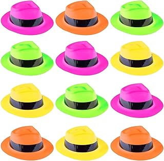 Tazweeq Bright Party Hats,Neon Mafia Style Gangster Dress Hats,Children's Birthday Props Supplies Favors(12 Pack)