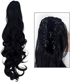 Miss U Hair Girl's 20" Long Curly Black Claw Jaw Ponytail Clip On Hair Extensions Hairpiece P10 (A01 Black)