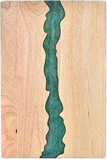 Acacia Wood Luxury Cheese Board with Resin,Charcuterie Board,Resin Blue Green Wave Pattern,Chopping and Cutting Board for Meat Vegetable & Fruit,Wooden Serving Board Gree,Green