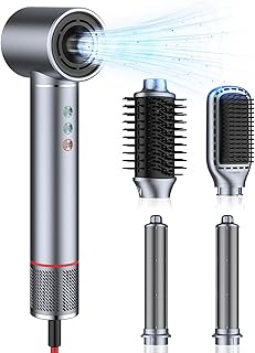 مجموعة مجفف شعر اير ستايلر من زد سي في تي باي، بتصميم 5 في 1 عالي السرعة 13000 دورة في الدقيقة، نظام تجفيف لتصفيف الشعر وفرشاة هواء ساخن ومشط لفرد الشعر و أداة لتجعيده، مجموعة مجفف شعر كهربائي (بي)