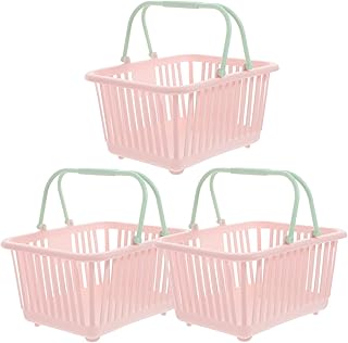 NUOBESTY Pack of 3 Shopping Baskets, Plastic Small Basket with Handle, Role Play Shopping Basket, Toy Storage Basket for Children, Small Items, Basket (Pink)