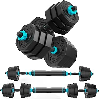 ARUNDO Adjustable Dumbbells Set 20kg 2 in 1 Free Weight Barbell Non Rolling Dumbbells Set for Men Women Home Gym Bodybuilding Fitness Weights Weightlifting Dumbbells Training