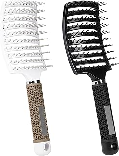 2PCS Hair Brush, Curved Vented Detangling Brush for Faster Blow Drying, Paddle Styling Hairbrush for Women Men Curly Straight Thick Wet and Dry Hair, Barber Hairdressing Styling Tools